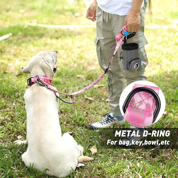 Hotsky Tactical Dog Leash Heavy Duty for Medium Large Dogs That Pull,4-6Ft Strong Bungee Shock Absorbing No Pull Dog Leash with Padded Double Handle and Car Seatbelt,Pink Camo