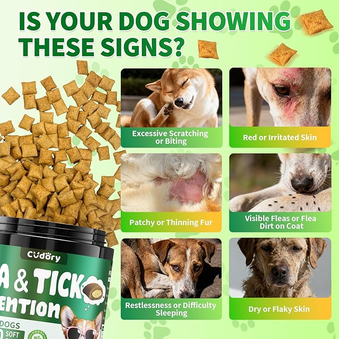 Flea and Tick Prevention for Dogs Chews- 500 Crunchy & Creamy Chews, Dogs Flea Chewables with Skin & Coat Support - Oral Supplement for All Breeds & Ages - Chicken & Cheese Flavor