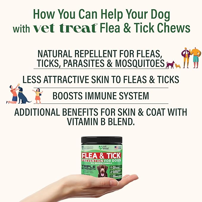 Flea and Tick Prevention for Dogs Chewables -Made in USA- Natural Dog Flea and Tick Treatment - Oral Flea Pills - Vet Recommended Flea and Tick Chews - All Breeds & Sizes - 120 Soft Treats