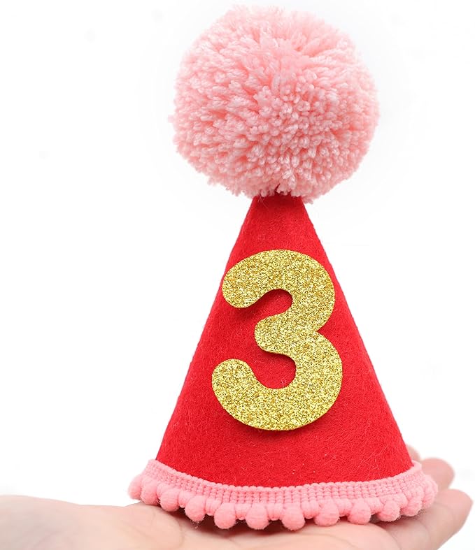 Pet Birthday Hat with Interchangeable Numbers 1-10 | Adjustable Pet Party Cone Hat for Dogs & Cats | Puppy Birthday Photo Props for 1st to 10th Birthday Celebrations (Red Birthday Pet Hat)