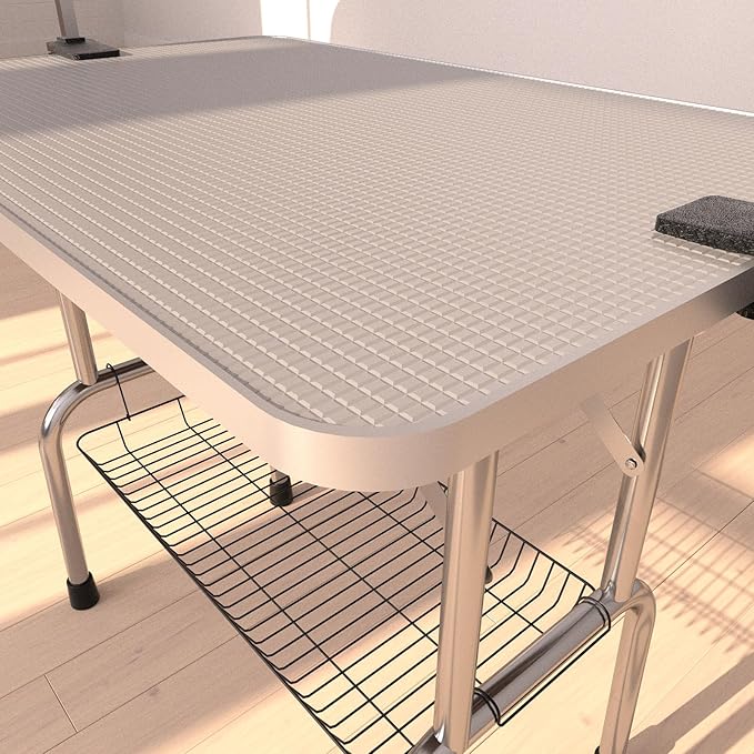 36" Dog Grooming Table Foldable Pet Grooming Tables with Adjustable Arm Noose Storage Mesh Tray Maximum Capacity Up to 330lbs Silver Gray