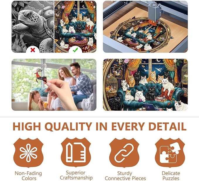 Wooden Puzzles for Adults, Cat Party Night Wooden Jigsaw Puzzle for Adults, Wood Puzzles Adult, Unique Shape, Presents for Friends, Wall Art Home Decor (L-13.4 * 13in - 260 pcs)