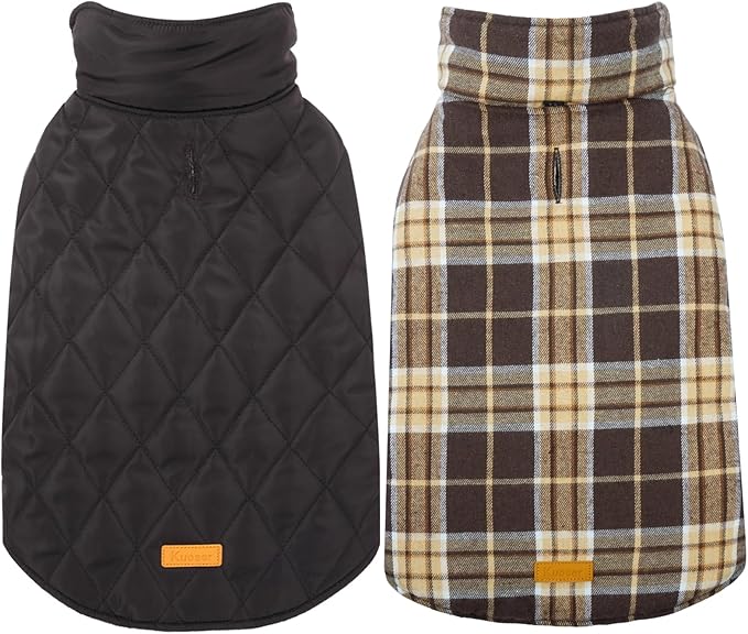 Kuoser Warm Dog Coat, Waterproof Dog Jacket for Extra Large Dogs, Adjustable Durable XL Doggie Winter Coat Reversible Cozy Puppy Cold Weather Apparel from Small to Large Breed, New Brown XL