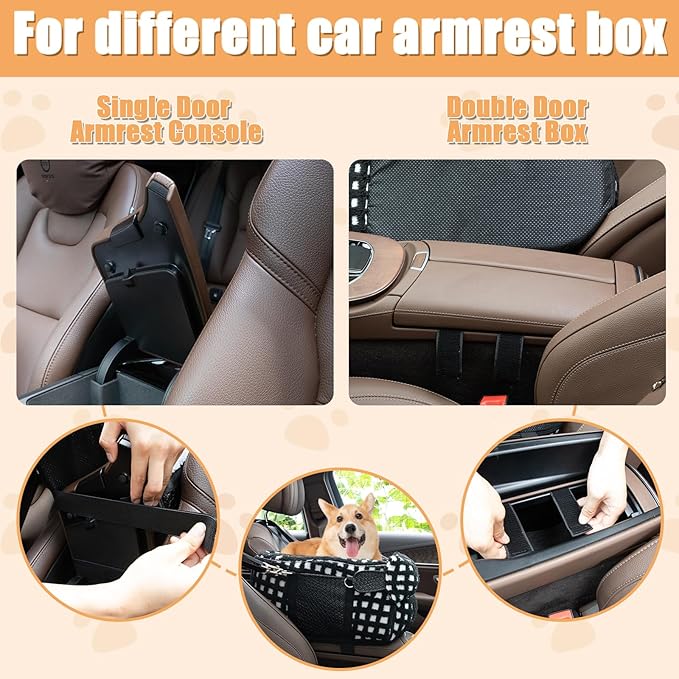 Dog Car Seat for Small Dogs, Center Console Dog Car Seat, Comfortable Pet CarSeat, Portable Pet Booster Seats with Safety Belt and Soft Cushion, Puppy CarSeats for Dogs & Cats Under 15 lbs