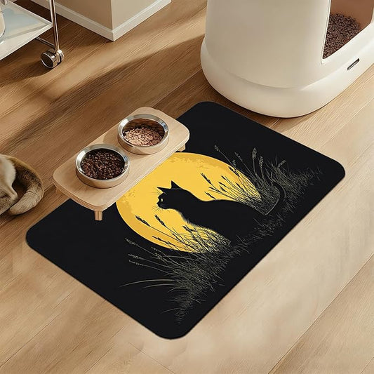 Giner Cat Moon Pet Food Mat for Cats and Dogs–Absorbent Quick Dry Feeding Placemat, Non Slip Rubber Base, Waterproof Bowl Mat for Indoor Use, Pet Supplies 12"x20"