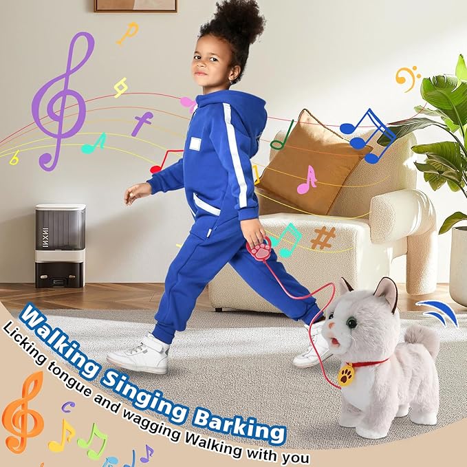 Walking Cat Set Interactive Talking Toy Kitten Repeat What You Say Robot Cat Toy for Girl Singing Dancing Touch Control with Leash Wagging Tail Nodding Plush Electric Ragdoll Kitty for Kid