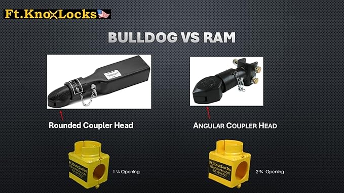 Ft. Knox Bulldog Sliding Collar Trailer Coupler Lock, Heavy Duty Steel Hitch Lock, Fits 2 Inch and 2-5/16 Inch Bulldog Couplers, Bolt Cutter and Crowbar Proof, Made in USA