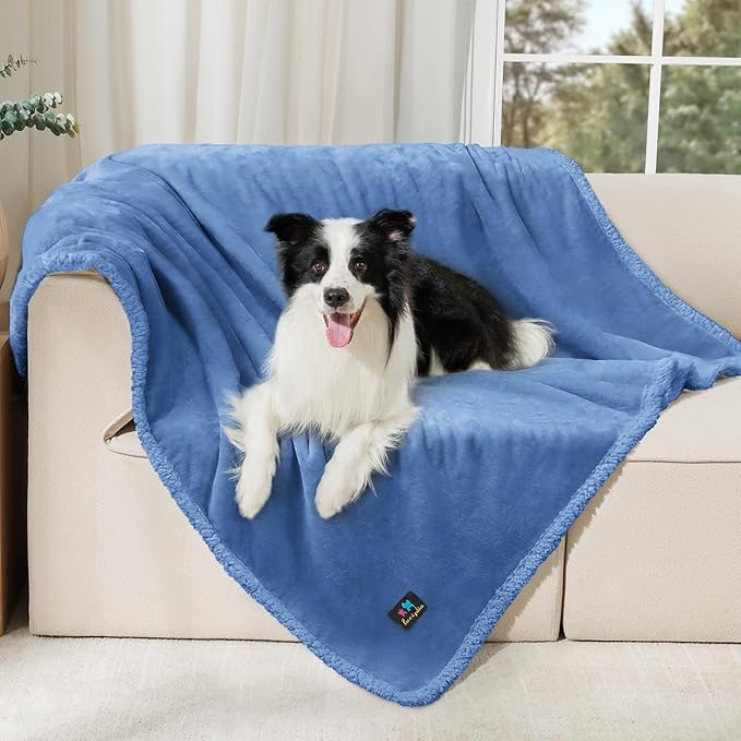 Luciphia Waterproof Pet Blanket, Liquid Pee Proof Dog Blanket for Sofa Bed Couch, Reversible Sherpa Fleece Furniture Protector Cover for Small Medium Large Dogs Cats, Navy Blue Large（65" x 57"）