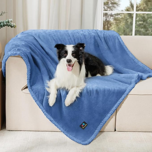 Luciphia Waterproof Pet Blanket, Liquid Pee Proof Dog Blanket for Sofa Bed Couch, Reversible Sherpa Fleece Furniture Protector Cover for Small Medium Large Dogs Cats, Navy Blue Large（65" x 57"）