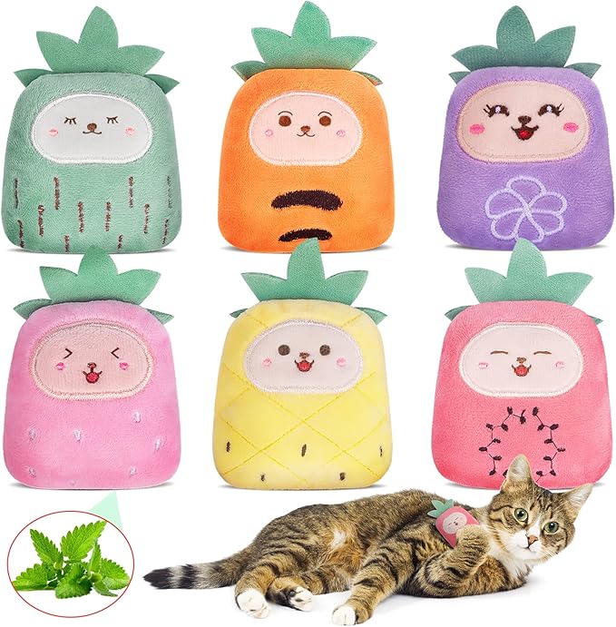 6 Pack Cat Toys Pineapple, Catnip Kitten Toys for Indoor Cats Kitty, Interactive Cat Nip Chew Kicker Toy for All Pet Breed
