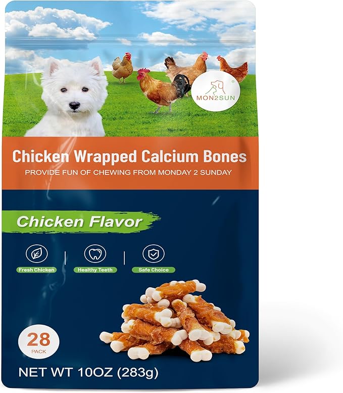 MON2SUN Dog Treats, Chicken Wrapped Calcium Bones Without Rawhide, 2.3 Inch Training Treats for Teeth Cleaning and Fresh Breath, Chews for Puppy and Small Dogs (28 Count - Pack of 1)