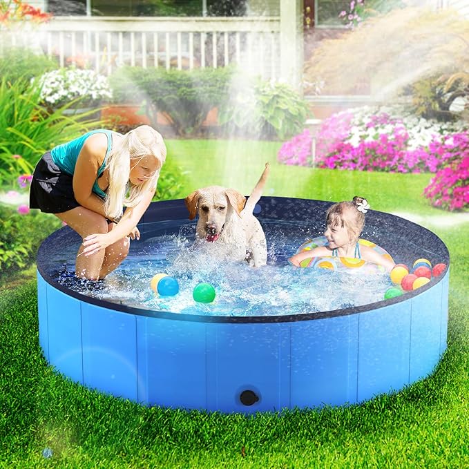 Niubya Foldable Swimming Pool, Collapsible Pet Bathtub, Hard Plastic Bath Pool for Dogs and Cats, 97 x 16 Inches