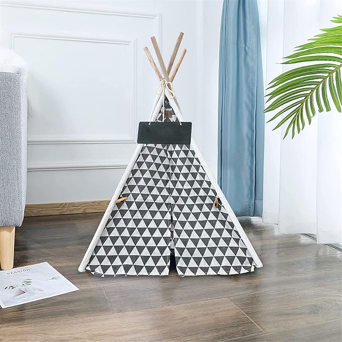 Pet Teepee, Portable Pet Tents for Small Dogs or Cats, Puppy Sweet Bed Washable Dog or Cat Houses with Cushion(Grey2,24in)