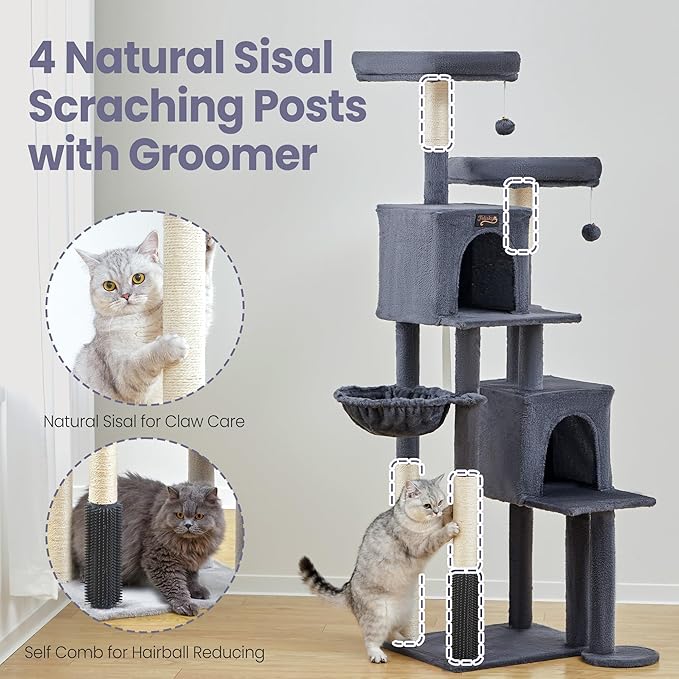 Cat Tree Tower for Indoor Cats Large Adult - 65 inch Extra Tall Cat Condo Trees with Scratching Post Hammock Perch - Big Heavy Duty Multi Level Cat House Towers - Kitty Condos Climbing Furniture