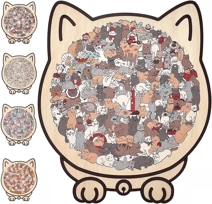135-Piece Morandi-Colored Cat Shaped Wooden Jigsaw Puzzle, Cats Shaped Wooden Puzzle, Unique Animal Pieces, CreativePuzzle Gifts for Cats Lovers or Puzzle Fans, Home Decor(Morandi)