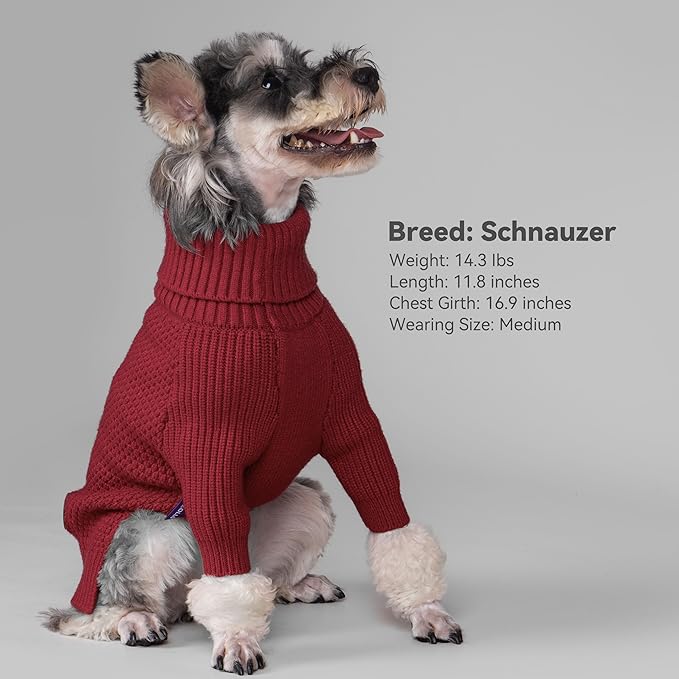 cyeollo Turtleneck Dog Sweater Soft Knitted Sweaters with Leash Hole Pet Clothes for Cold Day Pet Small Medium Dog Sweaters, Burgundy XL