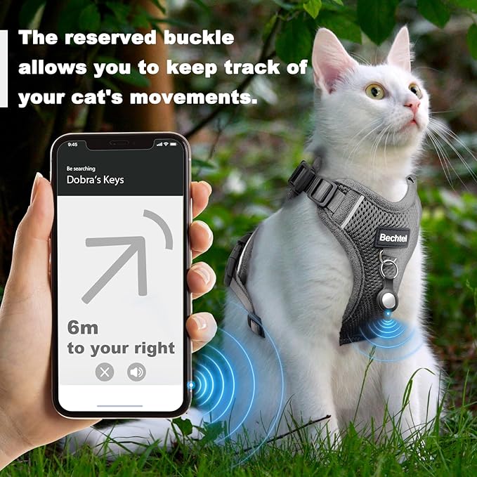 Cat Harness and Leash Set for Walking Escape Proof, Adjustable Soft Kittens Vest with Reflective Strip for Cats, Comfortable Outdoor Vest, Cat Car Leash, Grey, XXS