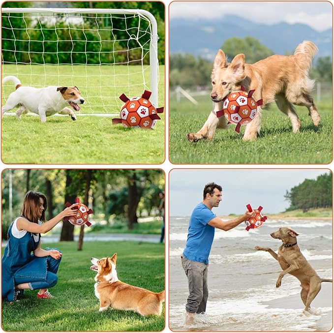 Diman Dog Soccer Balls Toys: Dog Balls with Straps for Indoor Outdoor Play, Pet Toys Balls for Small Medium, Doggie Birthday Gift, Interactive Pet Toy for Tug of War (7 inch)