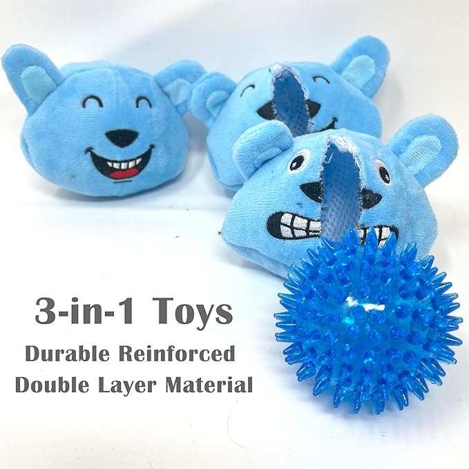 Jalousie Dog Squeaky Toys Value Set Non-Toxic Squeaky Balls Toss Fetch TPR Rubber Puppy Toys Spikey Dog Chew Toy for Small Medium Breed Pet Toys for Puppy (Panda N' Rabbit)