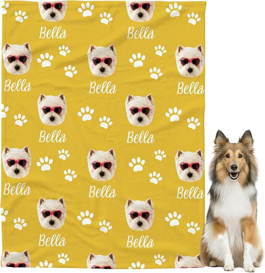 Personalized Pet Blanket,Custom Pet Blanket with Name Photo,Puppy Blanket Gift for Dogs Cats Lovers Mom Dad,Soft Cozy Fleece Throw for Bed Sofa Travel Medium 60"x50" for Teens