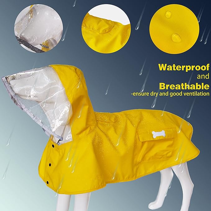 Waterproof Dog Raincoat, Adjustable Reflective Lightweight Pet Rain Clothes with Poncho Hood (X-Small, Yellow)