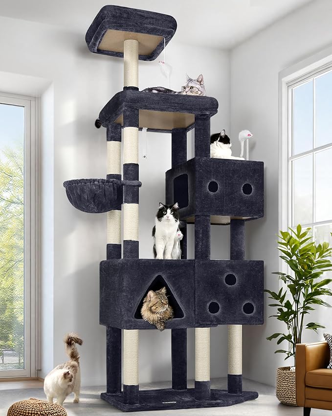 Globlazer Extra Large Cat Tower, 81-inch Tall Cat Tree for Big Cats 20 lbs, XXL Heavy Duty Cat Scratching Tower for Indoor Adult Cats with 3 Cat Condos, 8 Scratching Posts, F81, Dark Grey
