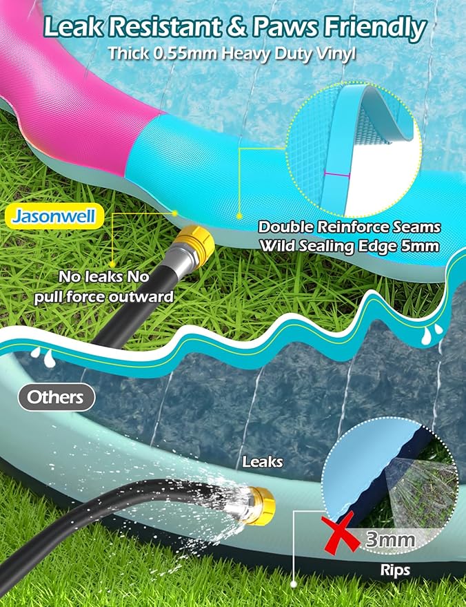 Kids Dog Splash Pad Sprinkler - Jasonwell Non Slip Dog Sprinkler Pad Splash Pool Puppy Dogs Pool Summer Outdoor Water Toys Backyard Durable Splash Pad for Toddlers Kids Small Medium Large Dogs Pet