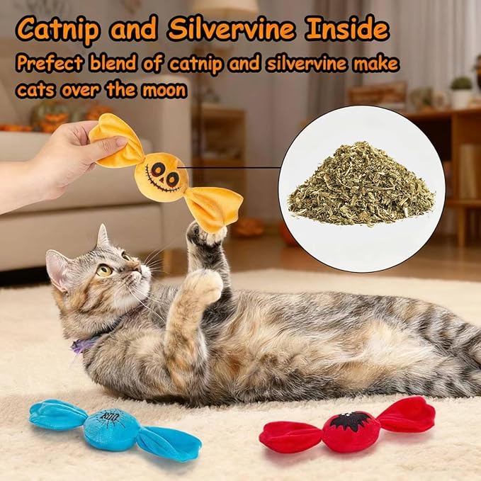 Retro Shaw Cat Toys,3PCS Candy Catnip Toys with Crinkle Sound Inside,Sweet Treats Cat Toy, Trick or Treat for Kitten Toys,Interactive Indoor Kitty Kicker for All Breeds
