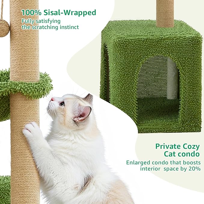 Large Cat Tree for Indoor Cats, Multi-Functional Comfy Cat Bed - 48inch Tall Cat Tower with Scratching Post, Cozy Hammock for Kittens and Adults Cat, Cute Cando with Toy