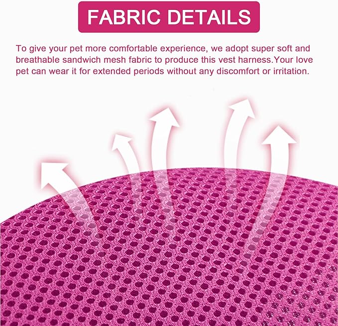 Cat Harness and Leash Set, Upgraded Escape Proof Adjustable Vest with Lead for Kitten Puppy Outdoor Walking, Soft Breathable Mesh Jacket with Reflective Strips for Dark Night (M, Rose Pink)