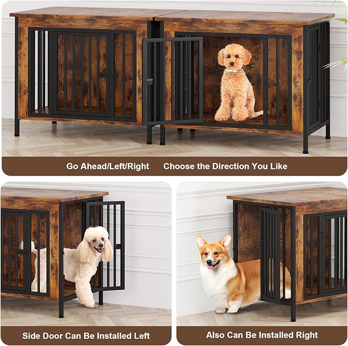 EasyCom Dog Crate Furniture for 1 or 2 Dogs, Heavy Duty Single/Double Dog Crates for Small/Medium/Large Dogs, Dog Kennel Furniture Indoor as TV Stand, Medium Size 31.5" L(20-35 Pounds), Brown