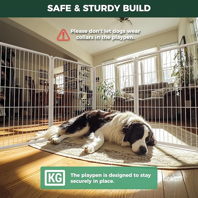 FXW Homeplus Unleashed Indoor Dog Playpen - Stress-Free and Safe Play, Heavy Duty 40 Inch 8 Panels Dog Pen for Medium and Large Dogs, White│Patented