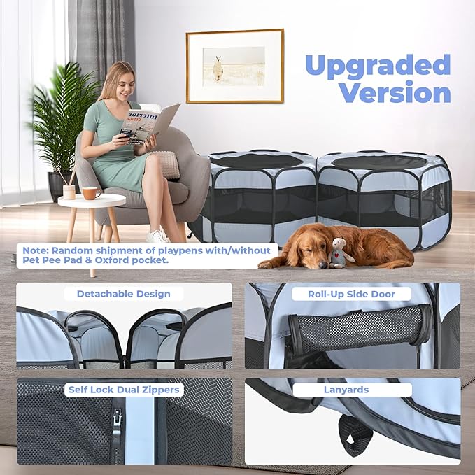 2-in-1 Cat Playpens, Detachable into 2 Separate Playpens with Additional 2 Doors, Portable Dog Playpen Cat Tent Enclosure for Kitten and Puppy Indoor Outdoor Use(S)