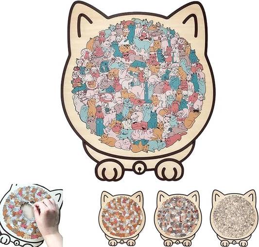 135-Piece Colored Cat Shaped Wooden Jigsaw Puzzle for Adults, Irregular Whimsy Pieces, Home Decor & Creative Gifts for Cat Lovers and Puzzle Enthusiast (Colorful-C)