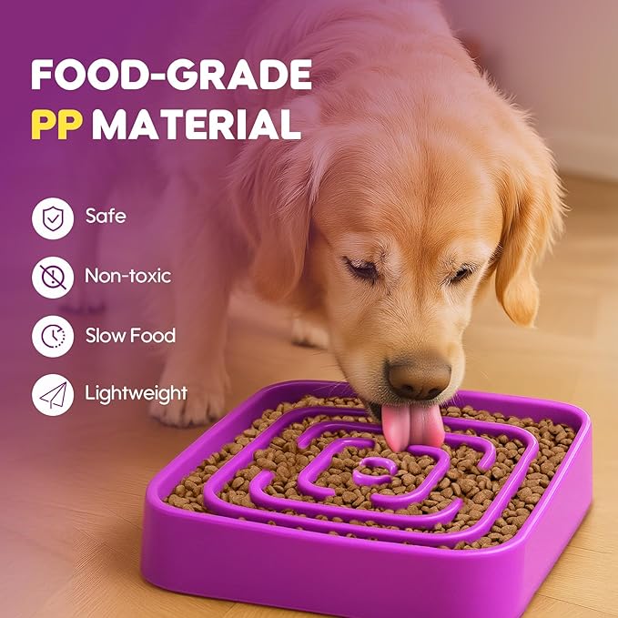 TOBYTO Slow Feeder Dog Bowls for Large Medium Breed, Anti-Choking Pet Slow Feeding Food Bowl, Non Slip Maze Puzzle Dog Feeder Bowl Prevent Bloating,Purple
