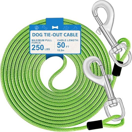 50FT Dog Lead Up to 250 Pounds - Heavy Duty Dog Runner for Yard, Outdoor and Camping, Green