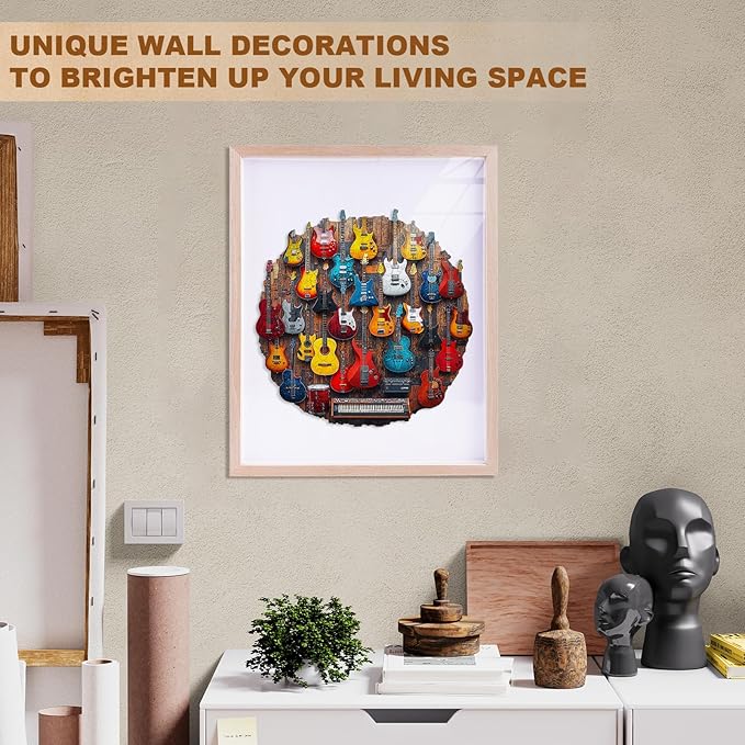 KAAYEE Wooden Puzzles for Adults, Guitar Wall Jigsaw Puzzles, 265 Piece Unique Shape Puzzle, Creative Gifts for Adults/Friends/Family, Family Game，Wall Decor(13.4 * 13.4in)