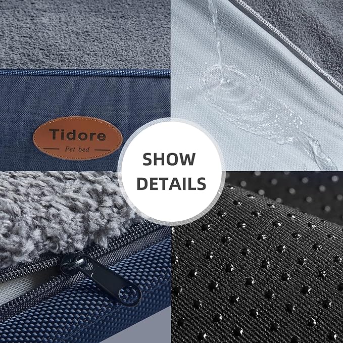 Orthopedic Dog Beds for Medium Dogs, Durable Egg Crate Foam Sofa Dog Bed wit Washable Removable Cover,Waterproof Lining,Pet Bed for Large Dogs (Navy Blue-Velvet, 26.4" L x 21.7" W x 6.2" Th)