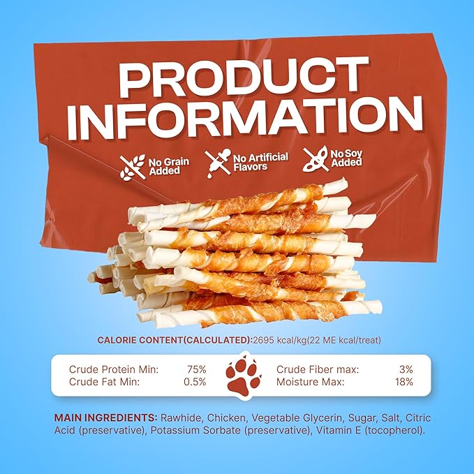 PETPHABET Chicken Wrapped Rawhide Dog Treats - Hide Twists Sticks for Chew, Natural Pet Snack for Small Puppy Traning and Dental Healthy, Chicken Flavor, 5 Inch, 30 Count