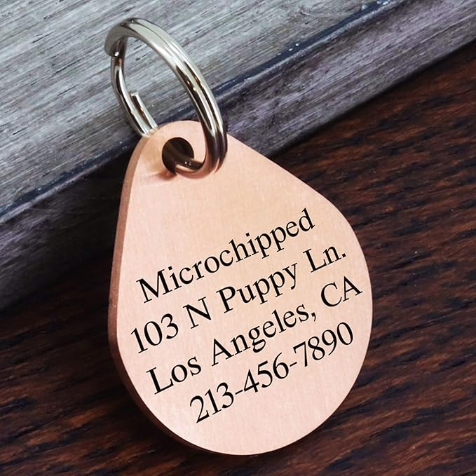 Ultra Joys Dog ID Tag, Custom Dog Tag Personalized Cat Tag, Pet ID Tag, Brushed Stainless Steel Teardrop Dog Tag Rose Gold Large