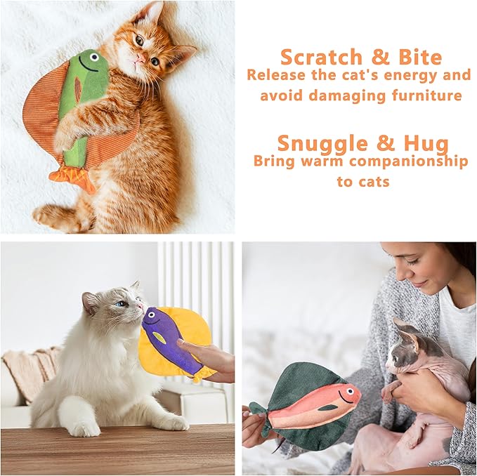 Soft Catnip Toys Fish, 3 Pack Crinkle Sound Cat Toys, Interesting Indoor Cat Kicker Toys, Durable and Highly Interactive Catnip Toys (Flatfish)