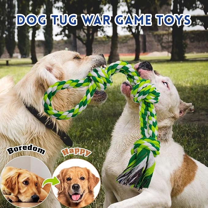 [3 Pack] Dog Rope Toys for Large and Medium Aggressive Chewers, Nearly Indestructible Rope Chew Toys, Heavy Duty 100% Cotton Tug of War Dog Toy for Boredom, Teeth Cleaning