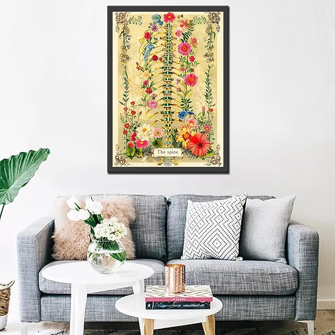 Spine Skeleton Jigsaw Puzzle Human Anatomy Flower 1000 Pieces Puzzles Game Human Skull Floral Puzzles for Adults Home Decor Family Puzzle Perfect for Game Nights Ideal Gift Choice 20 x 27 Inch