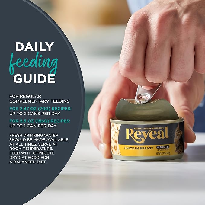 Reveal Natural Wet Canned Cat Food, Limited Ingredient, Grain Free, High Protein with No Artificial Additives, Fish and Chicken Variety in Broth (20 x 2.47 oz Cans)