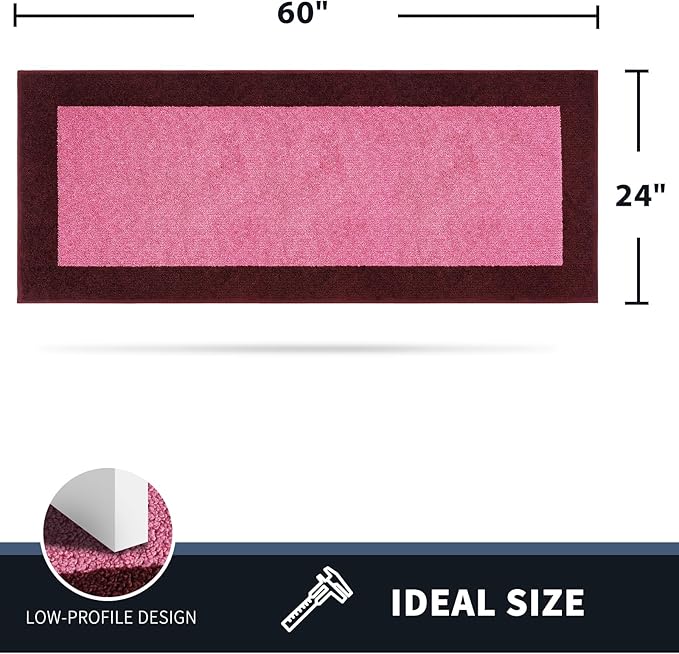 PURRUGS Dirt Trapping Door Mat 24" x 60", Non-Slip/Skid Machine Washable Entryway Rug, Shoes Scraper, Throw Rug, Super Absorbent Area Rug for Muddy Wet Shoes and Paws, Pink & Burgundy Red