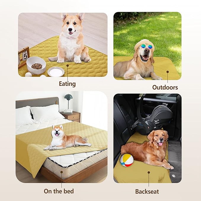 gogobunny 100% Double-Sided Waterproof Dog Bed Cover Pet Blanket Sofa Couch Furniture Protector for Puppy Large Dog Cat, Reversible (82x120 Inch (Pack of 1), Dark Yellow/Light Yellow)