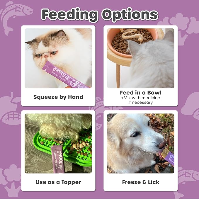 Choolip Squeeze Vita Stick Lickable Cat Treats & Dog Puree – 49-Count Skin & Coat Support Tubes, Creamy Grain-Free High-Protein Puree with Omega 3, Biotin & Vitamins for Healthy Fur & Skin