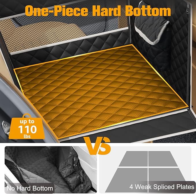 PETICON Dog Car Seat for Large Medium Dogs, One-Piece Hard Bottom Back Seat Extender for Dogs with 2 Mesh Windows, Waterproof Pet Carseat with Storage Pocket for Cars, SUVs and Trucks