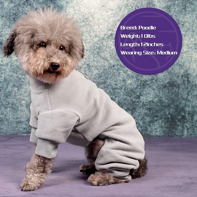 cyeollo Dog Pajamas Fleece Dog Pjs Thermal Dog Onesie Stretchy Jumpsuit Doggie Warm Pet Coat Outfits for Winter Cat Apparel Color Grey