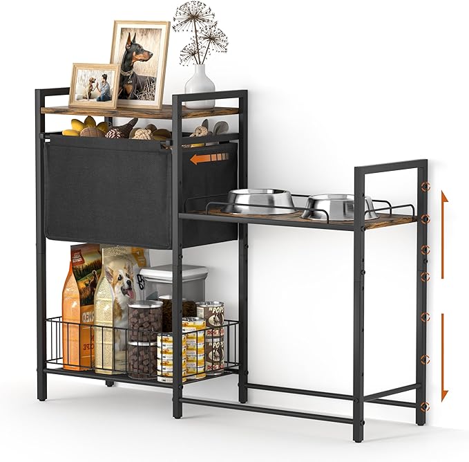 Elevated Dog Feeding Station, Stand with Toy Bin, Food & Water Bowl, Lifted Dog Bowl Holder Cabinet with Pet Storage Organizer for XLarge & Medium Dogs